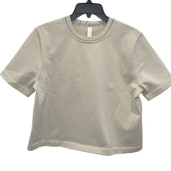 Lululemon Womens Boxy Knit Short Sleeve Crewneck Athletic T-Shirt Bone Sz Medium - Picture 2 of 8